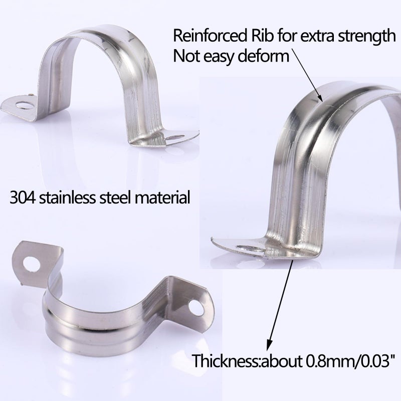 Sipery 30Pcs Conduit Clamps 1 Inch Two Hole Strap U Bracket, 304 Stainless Steel Rigid Pipe Strap Clamp U Clamp Conduit Straps Tension Clips U-tube Clamps M25 - Image 4
